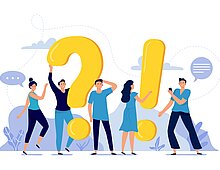 People ask frequently asked questions. FAQ, person asking question, mens and womens questions and answers vector illustration. Internet experience sharing platform concept. Online forum users